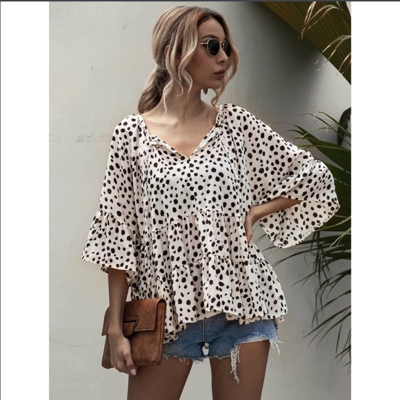 SHEIN Tops - SHEIN Tie Neck Allover Print Smock Blouse!